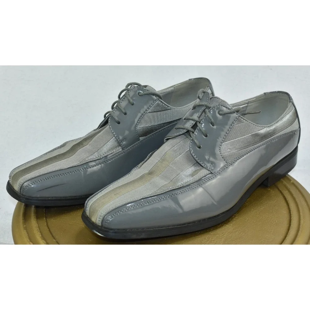 Viotti Men's Dress Shoe Size 12 Gray Lace Up Striped Satin Patent Oxford Tuxedo